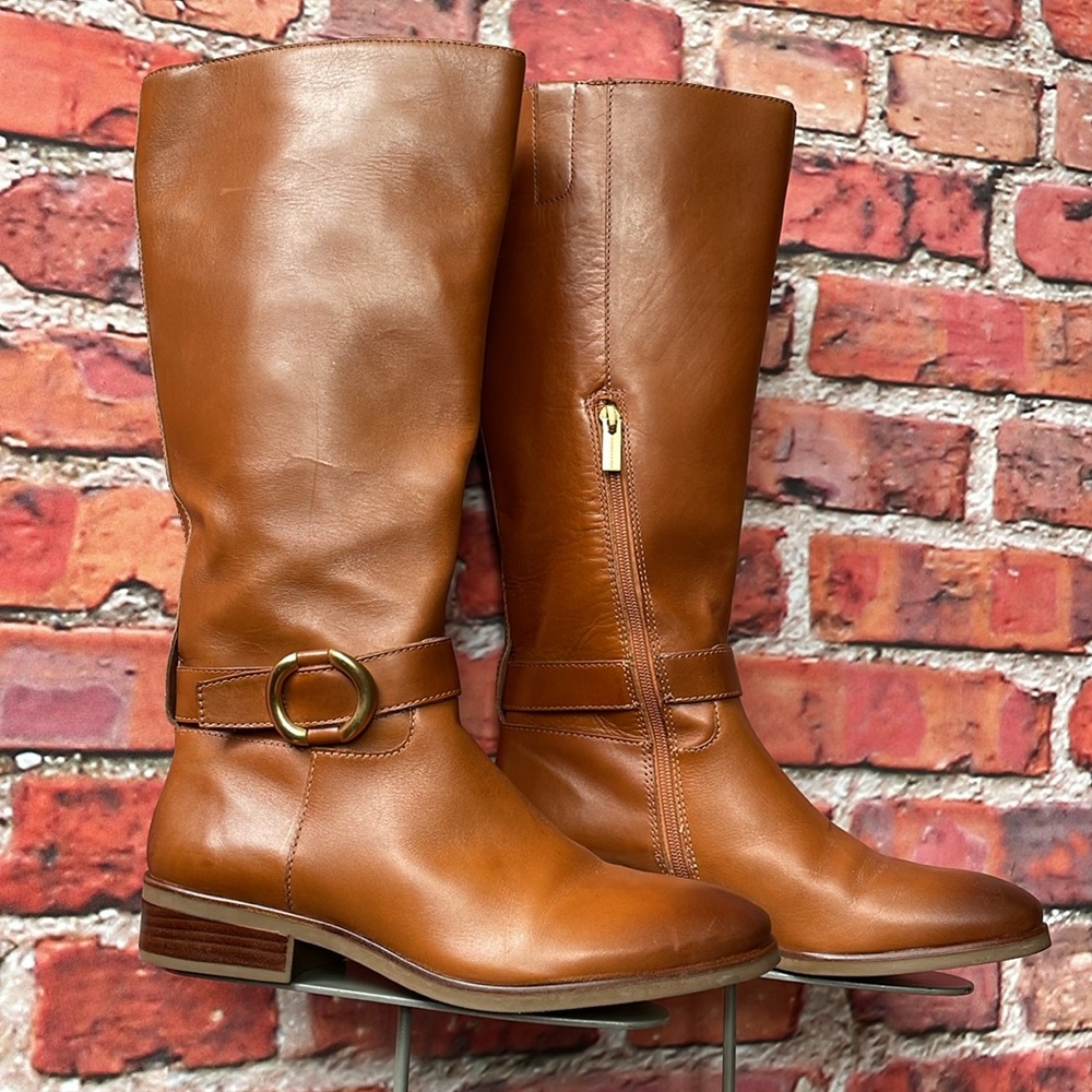 Brown Leather Vince Camuto Samtry Heeled Boots in Golden Walnut